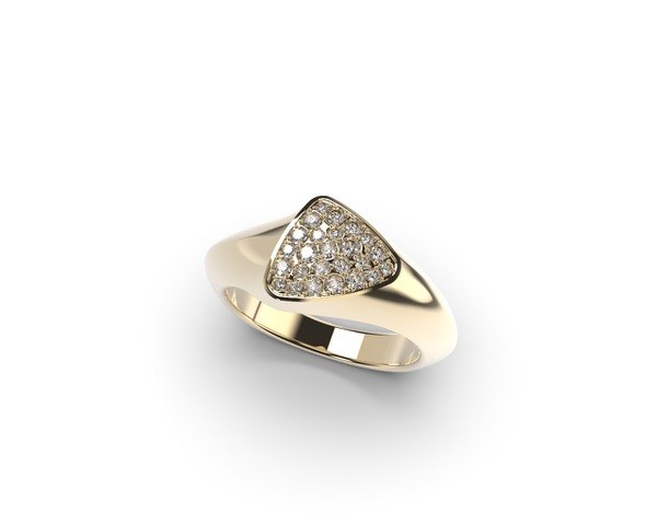 Gold pavé triangle ring, 3D render on white