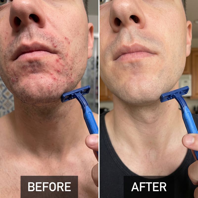 Before and after shaving skin close-up