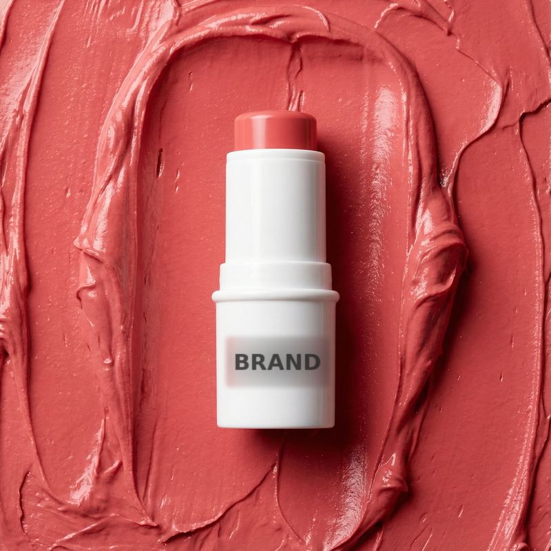 Cream blush stick on a swatch of color