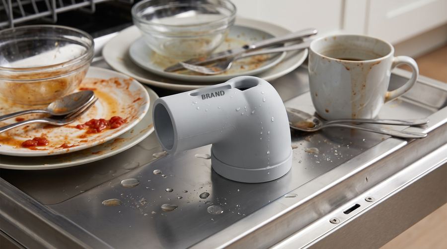 Spout cover on an open dishwasher door