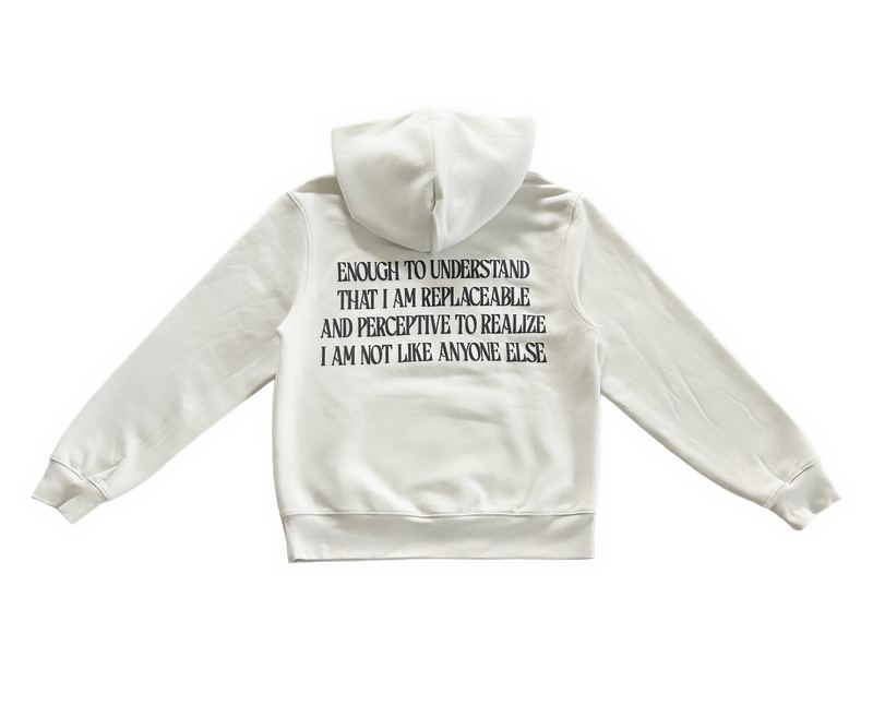 Printed hoodie, back, flat on white